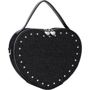 Denim Heart Purse Bag for Women Black